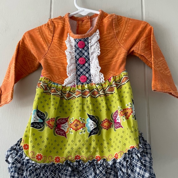 Ricrac & Ruffles Mixed Pattern Long Sleeve Cotton Dress 12 months - Picture 2 of 10
